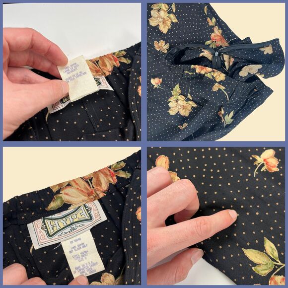 1970s floral polka dot skirt, size 8 vintage 70s/80s black & beige maxi skirt - Picture 4 of 7